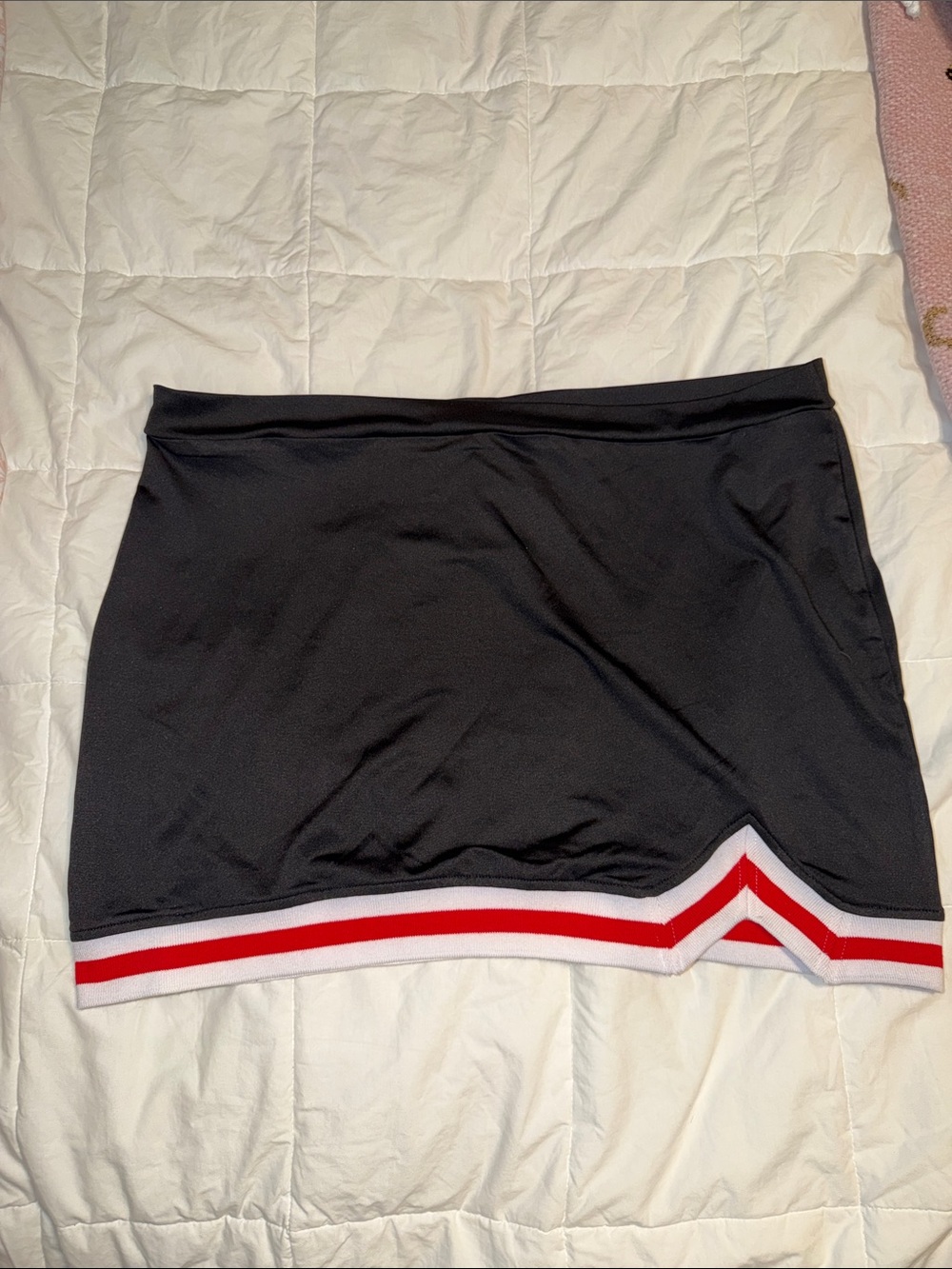 Black Mini Skirt with Red & White Stripe Hem